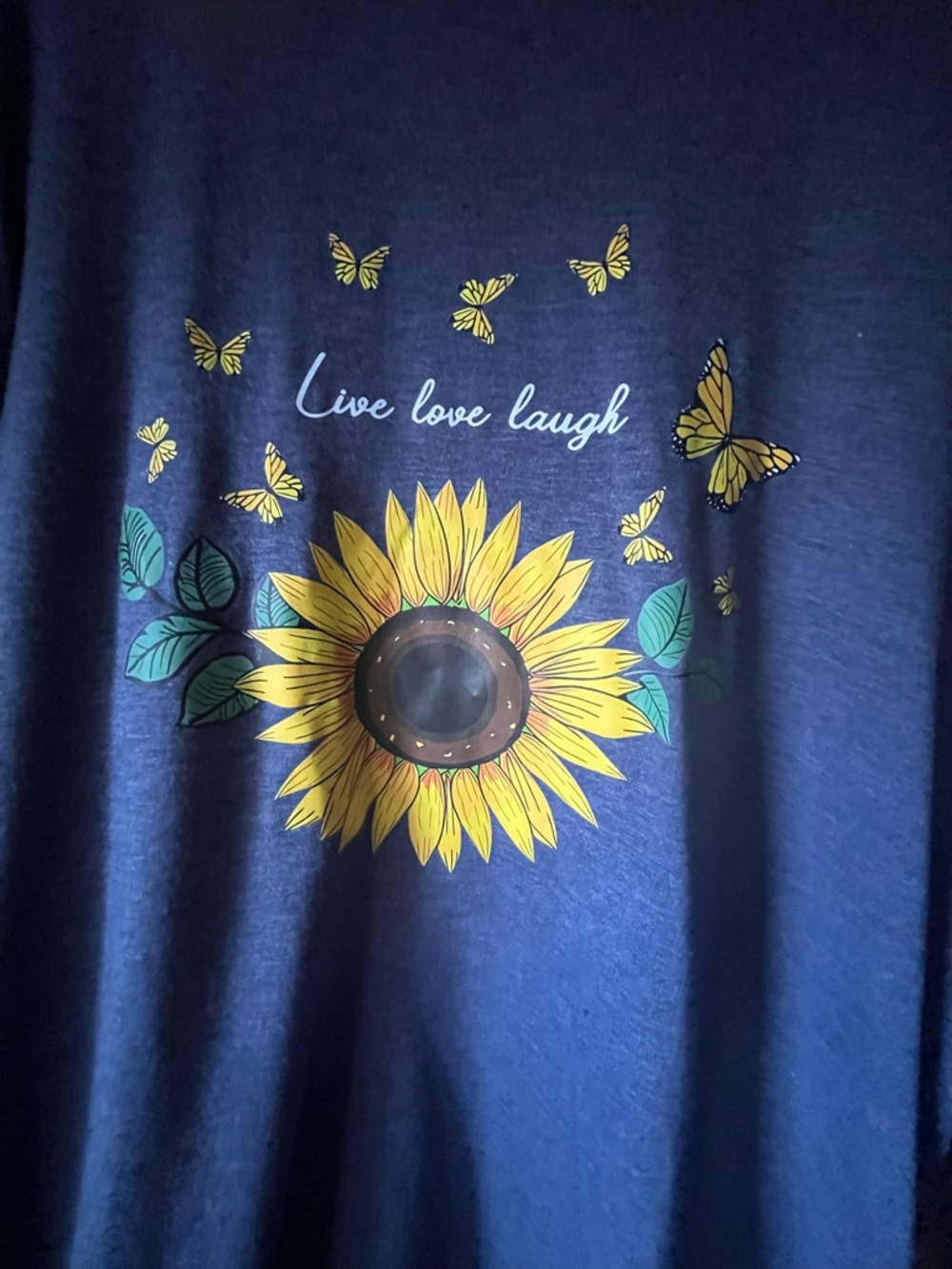 Navy Long-Sleeve Top with Sunflower & Butterfly Graphic